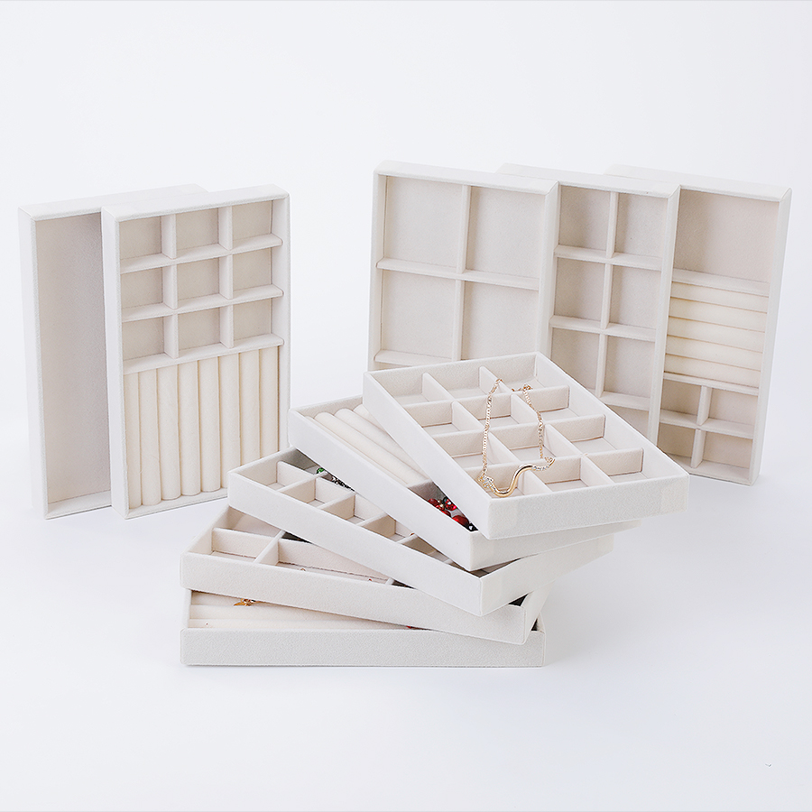 Body Jewelry Organizer - 1 ชิ้น, ถาดใส่เครื่องประดับกล่องเครื่องประดับ Flocking, สี: เบจ