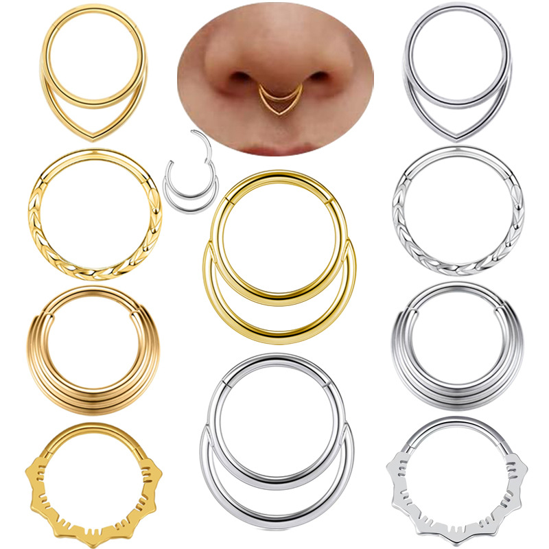 Body Jewelry And Earrings - ต่างหูห่วงจมูก โลหะ แหวนจมูกเจาะ 16g สแตนเลส รูปตัว