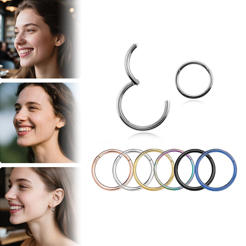 Body Jewelry Nose Studs - แหวนจมูกแบบคลิกเกอร์ 16G 316L ทำจากเหล็กกล้าผ่าตัด สำหรับเจาะจมูก ซีก
