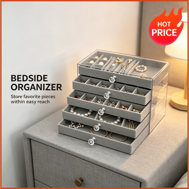 Body Jewelry Organizer - กล่องเก็บเครื่องประดับอะคริลิคกำมะหยี่หลายชั้นความจุขนาดใหญ่ โปร่งใสสำหรับเก็บต่างหูและสร้อยคอ