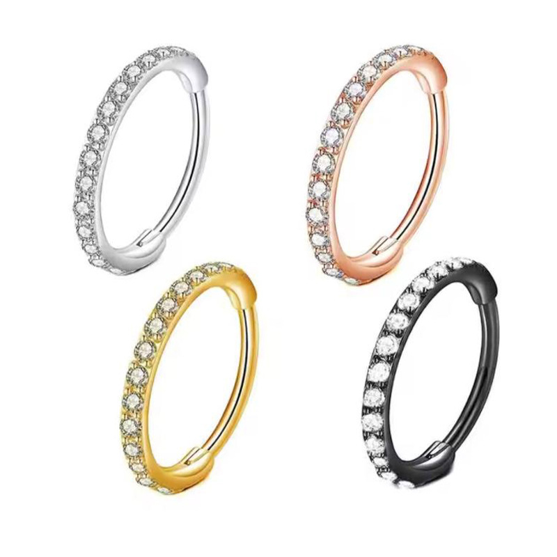 Body Jewelry And Earrings - แหวนจมูกใส 16G ประดับเพชร CZ วัสดุเหล็กกล้าผ่าตัด 316L