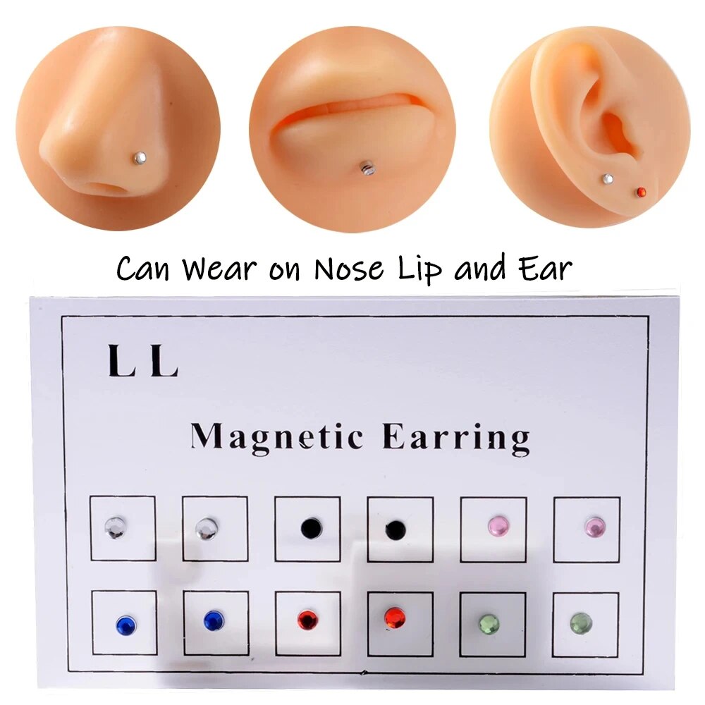 Body Jewelry Nose Studs - 12 ชิ้น/การ์ดปลอม Cheater ไม่เจาะแม่เหล็กหู Tragus Cartilage