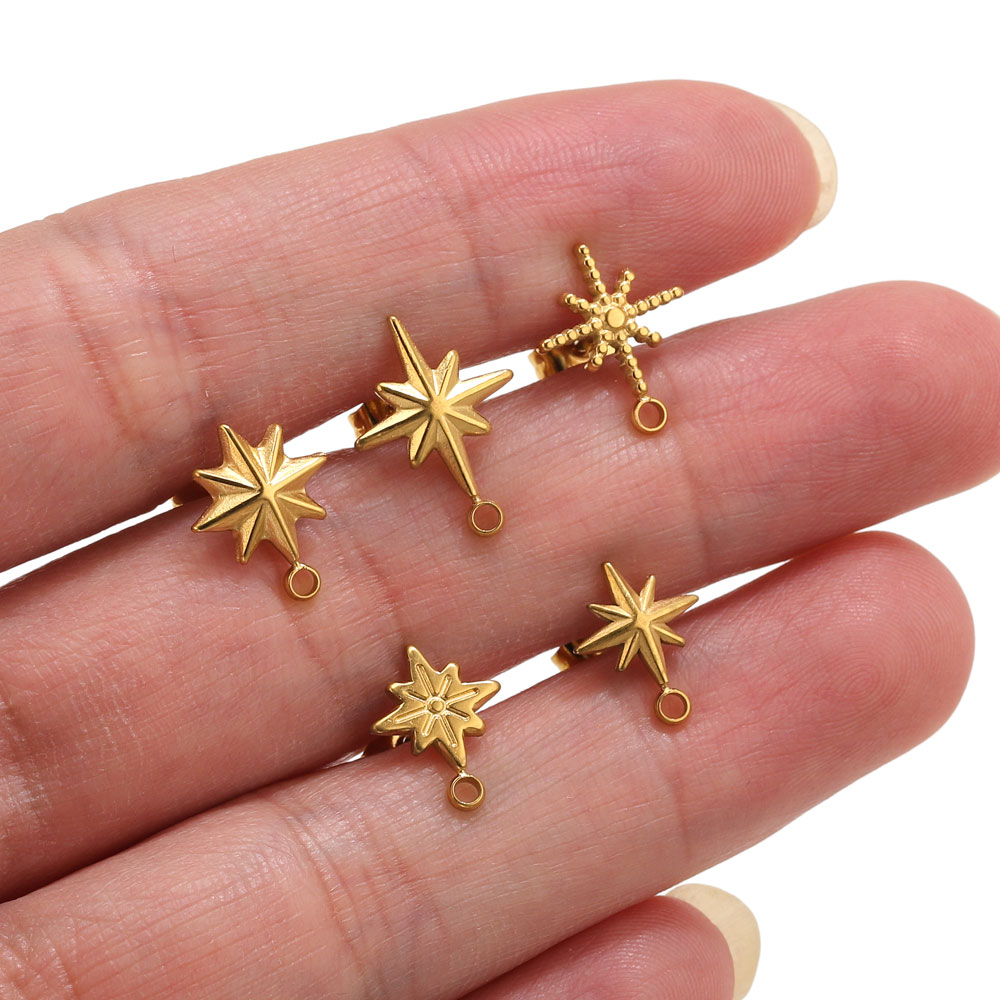 Body Jewelry Kit - ต่างหูสแตนเลสรูปดาว 6 ชิ้น สำหรับทำต่างหู ชุบทอง 18k