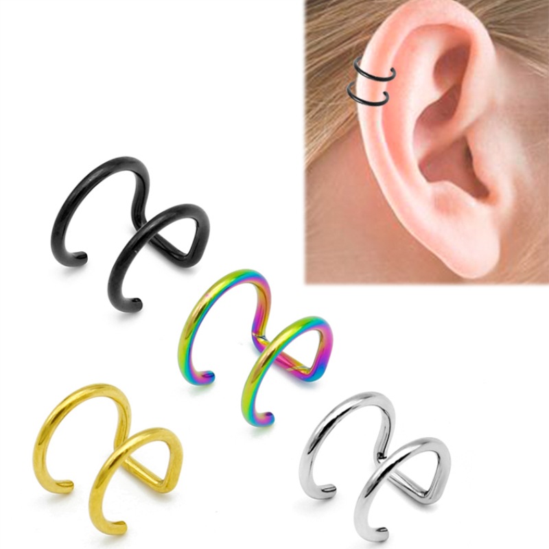 Body Jewelry And Earrings - ต่างหูหนีบแบบคลิป 2 ชิ้น ทำจากสแตนเลส 316L สำหรับเจาะกระดูกอ่อนหู