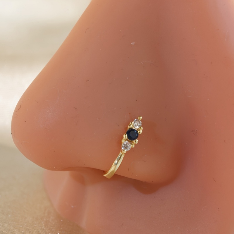 Body Jewelry Nose Studs - ชุดคลิปหนีบจมูกเพทายสีน้ำเงิน 1 ชิ้น ทำจากวัสดุทองเหลือง แหวนจมูกแบบไม่เจาะสไตล์โบฮีเมียนย้อนยุคสำหรับผู้หญิง