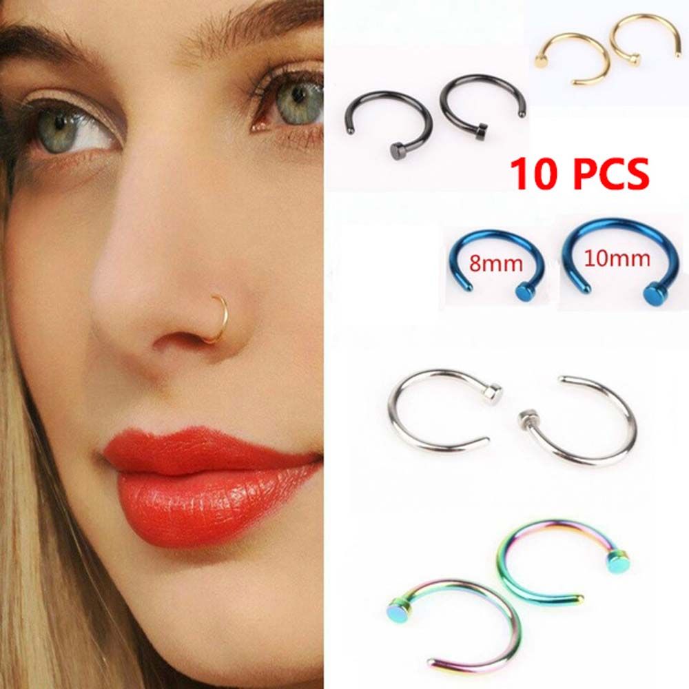 Body Jewelry And Earrings - 10 ชิ้น ต่างหูสแตนเลสบางสำหรับผู้หญิง รูปทรงตัว C สำหรับเจาะร่างกาย