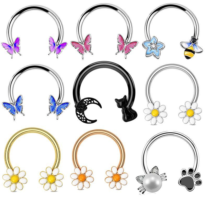 Body Jewelry Nose Studs - แหวนเจาะจมูก 16G แบบวงแหวน ทำจากเหล็กกล้าผ่าตัด ใช้ได้กับการเจาะกระดูกอ่อน หู