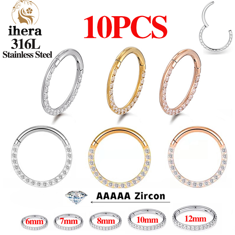 Body Jewelry Nose Studs - 1/10 ชิ้น ต่างหูสแตนเลสแบบคลิกเกอร์สำหรับจมูก ประดับเพชร CZ ทรงกลม