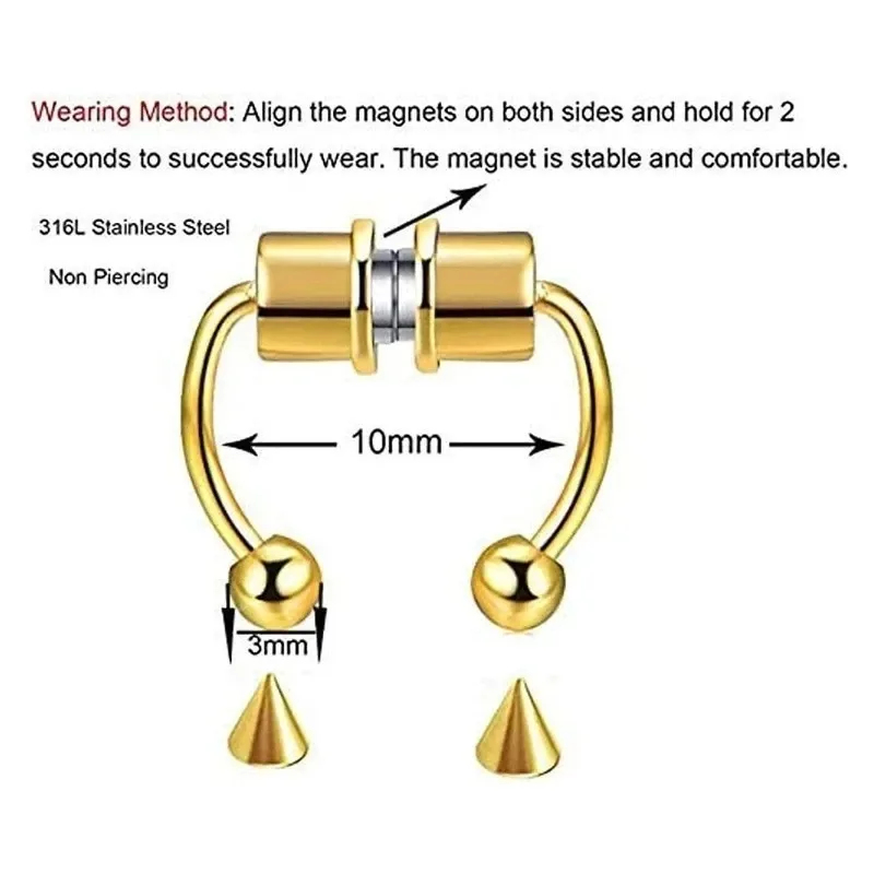 1/2/3 ชิ้น แหวนจมูกแม่เหล็กปลอ - Body Jewelry Nose Studs บทวิจารณ์และราคา
