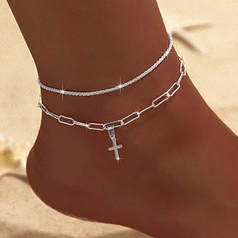 สร้อยข้อเท้าแวววาวสองชั้นสีเงิ - Body Jewelry Leg Chain บทวิจารณ์และราคา