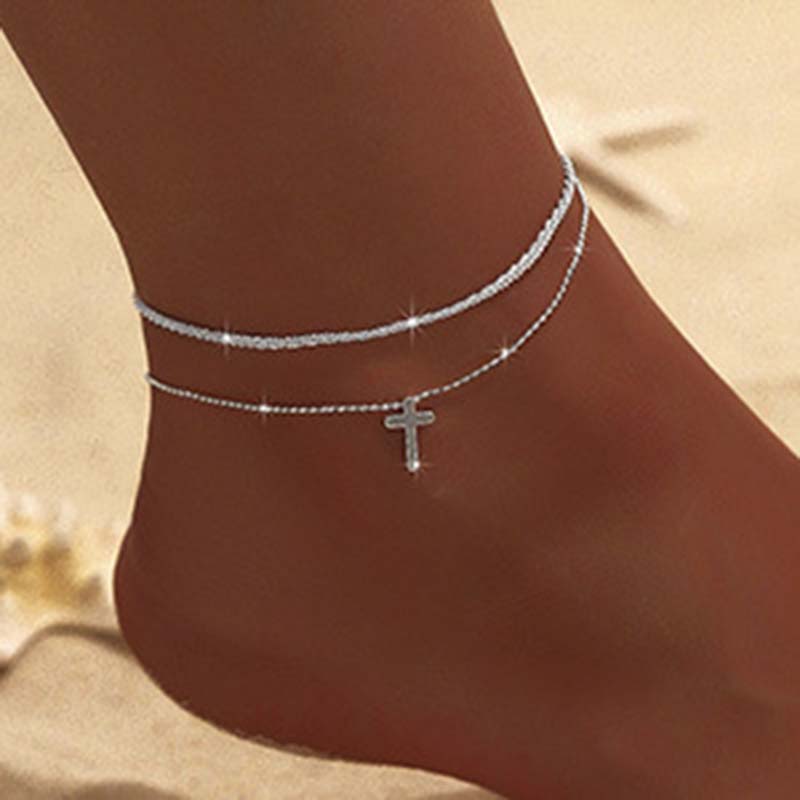 สร้อยข้อเท้าแวววาวสองชั้นสีเงิ - Body Jewelry Leg Chain บทวิจารณ์และราคา