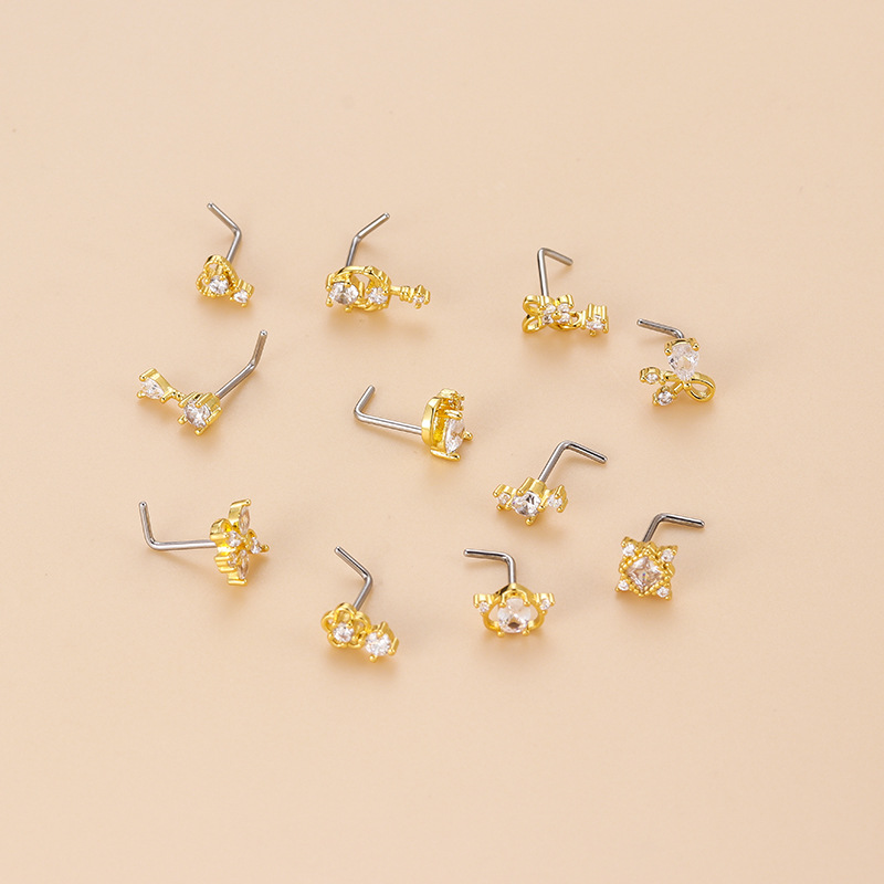 จิวเจาะจมูกทรงตัวแอลประดับเพชร - Body Jewelry Nose Studs บทวิจารณ์และราคา