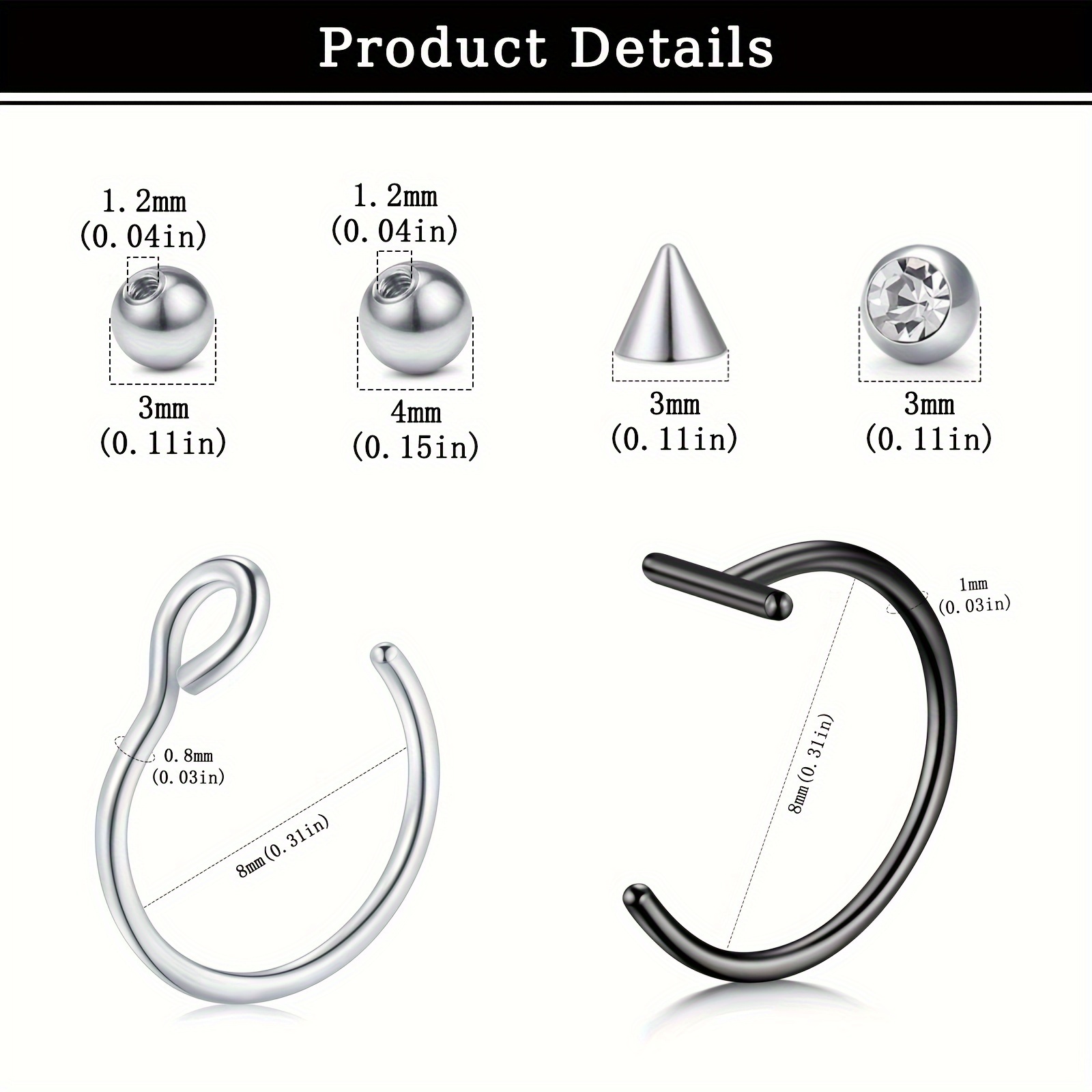 เครื่องประดับเจาะปลอม แหวนเจาะ - Body Jewelry Nose Studs บทวิจารณ์และราคา