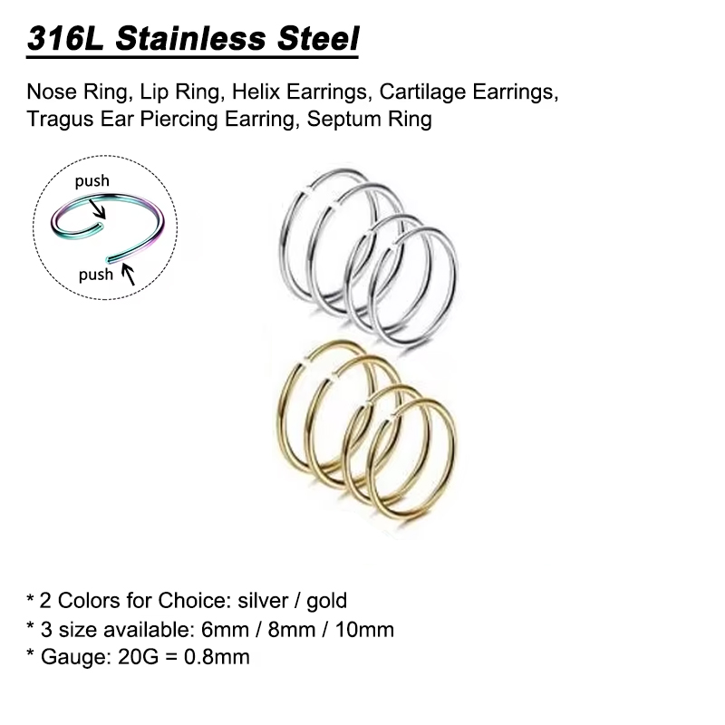 6 ชิ้น/ล็อต แหวนจมูกแบบไม่ก่อใ - Body Jewelry Nose Studs บทวิจารณ์และราคา