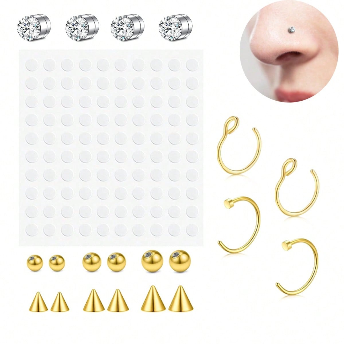 แหวนจมูกปลอม แหวนเจาะจมูกปลอมส - Body Jewelry Nose Studs บทวิจารณ์และราคา