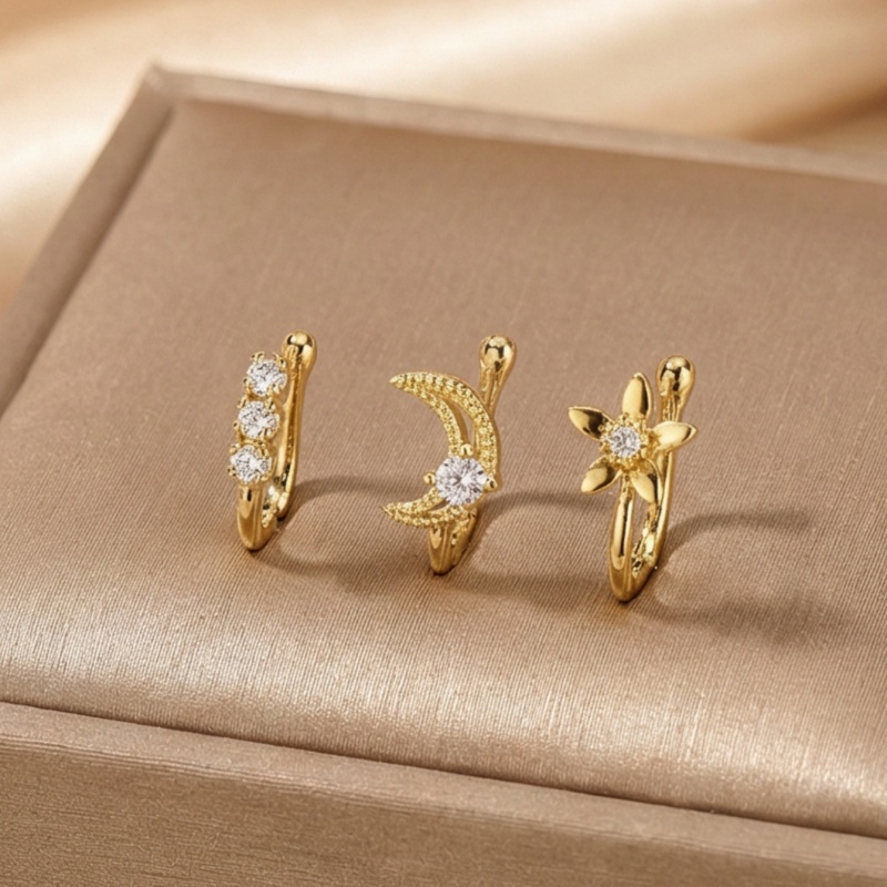 ชุดคลิปหนีบจมูกสไตล์เรโทร 3 ชิ - Body Jewelry Nose Studs บทวิจารณ์และราคา