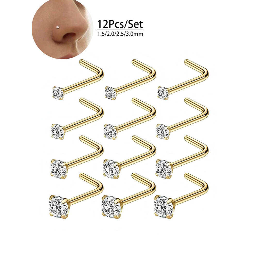ชุดต่างหูเจาะจมูกแบบตัวแอล 12  - Body Jewelry Nose Studs บทวิจารณ์และราคา