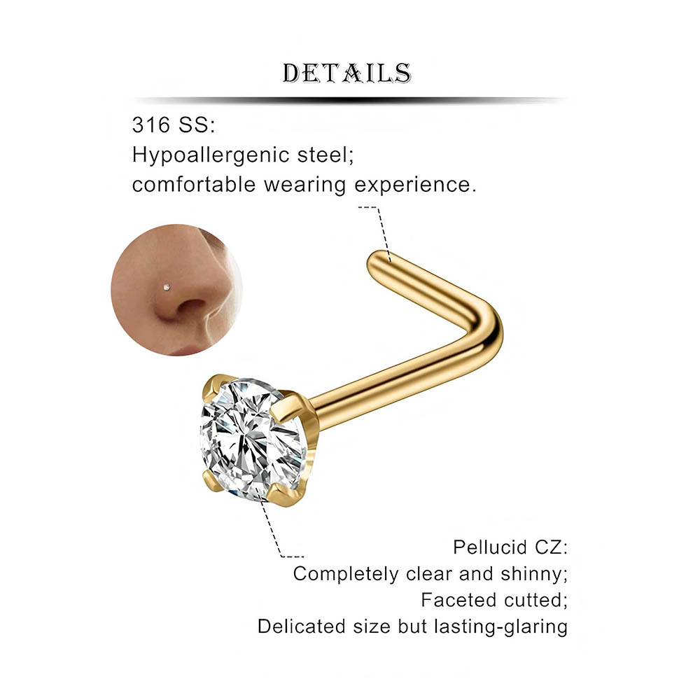 ชุดต่างหูเจาะจมูกแบบตัวแอล 12  - Body Jewelry Nose Studs บทวิจารณ์และราคา